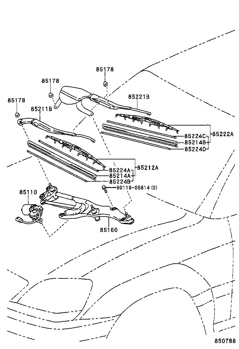 85211-48030 ARM, FRONT WIPER, RH product image