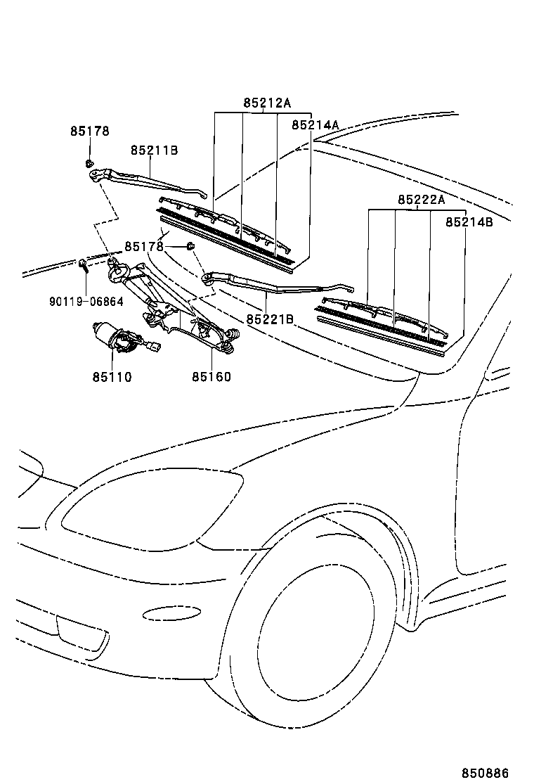 85211-24121 ARM, FRONT WIPER, RH product image
