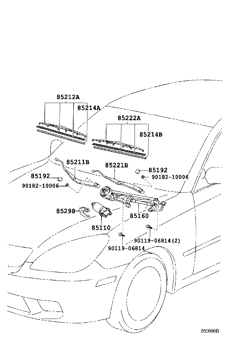 85211-33230 ARM, FRONT WIPER, RH product image