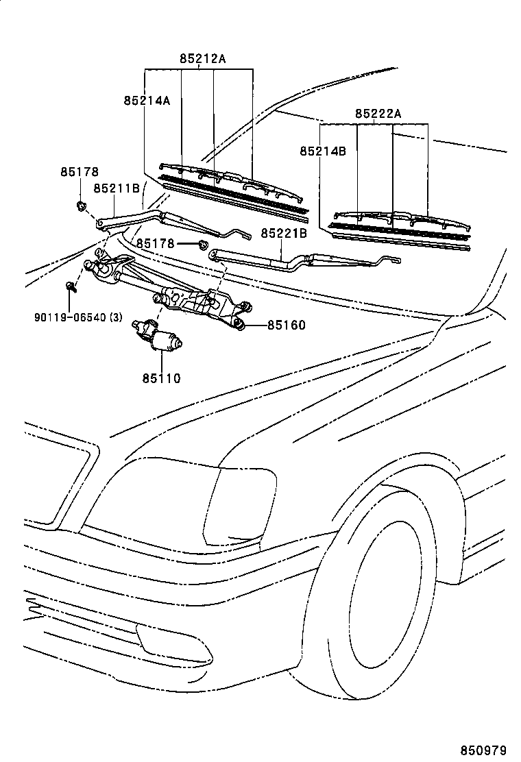 85211-30550 ARM, FRONT WIPER, RH product image