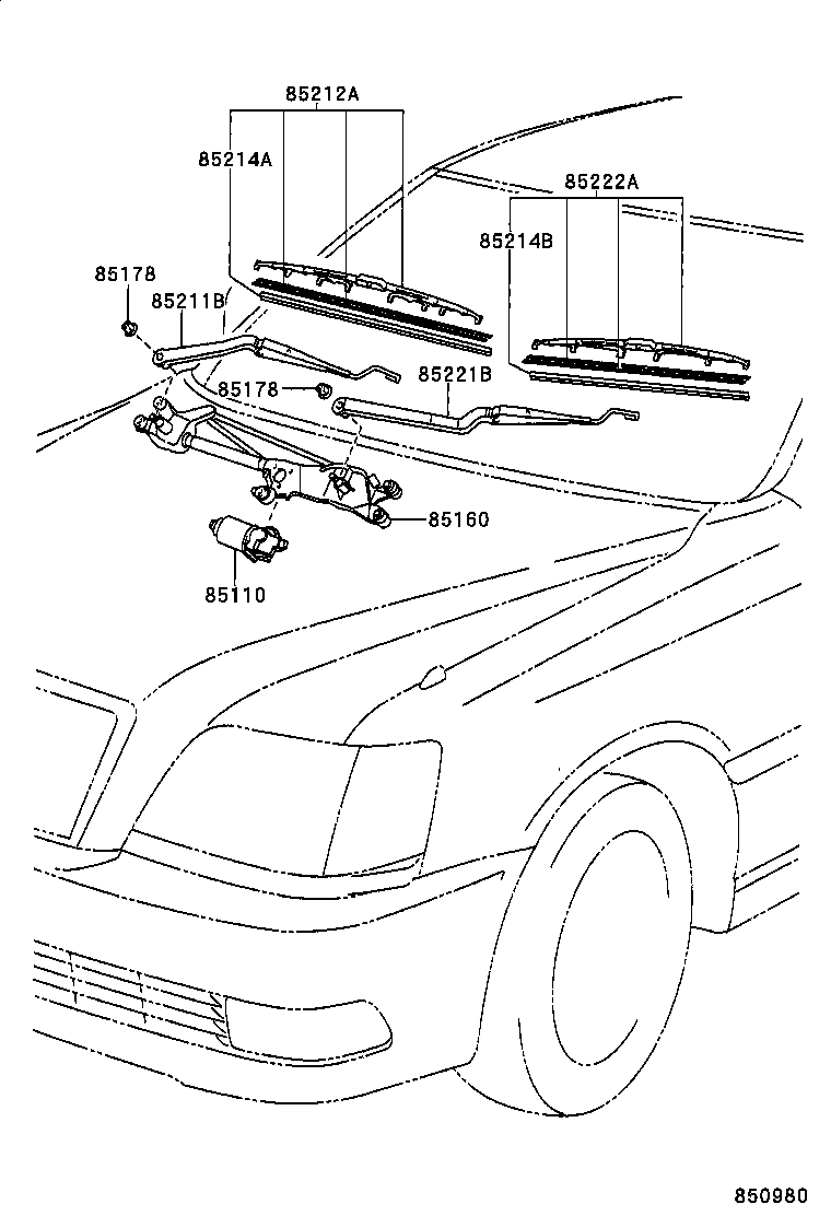 85211-30550 ARM, FRONT WIPER, RH product image