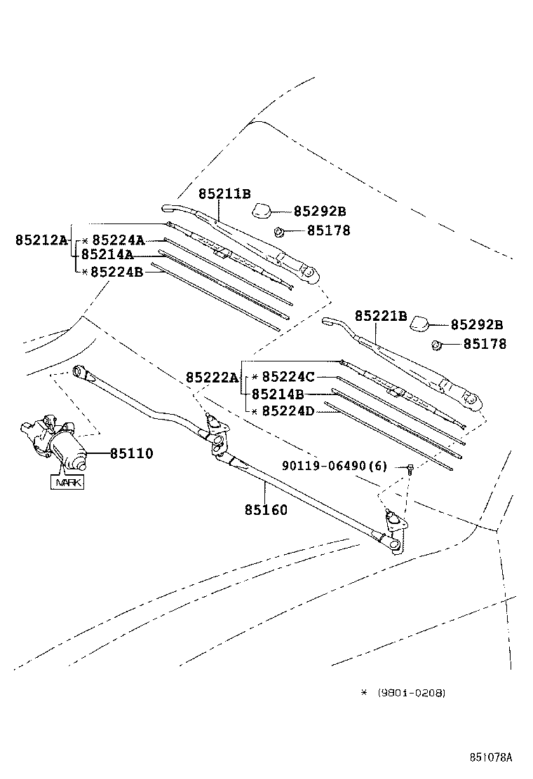 Toyota 85110-60290 MOTOR ASSY, WINDSHIELD WIPER