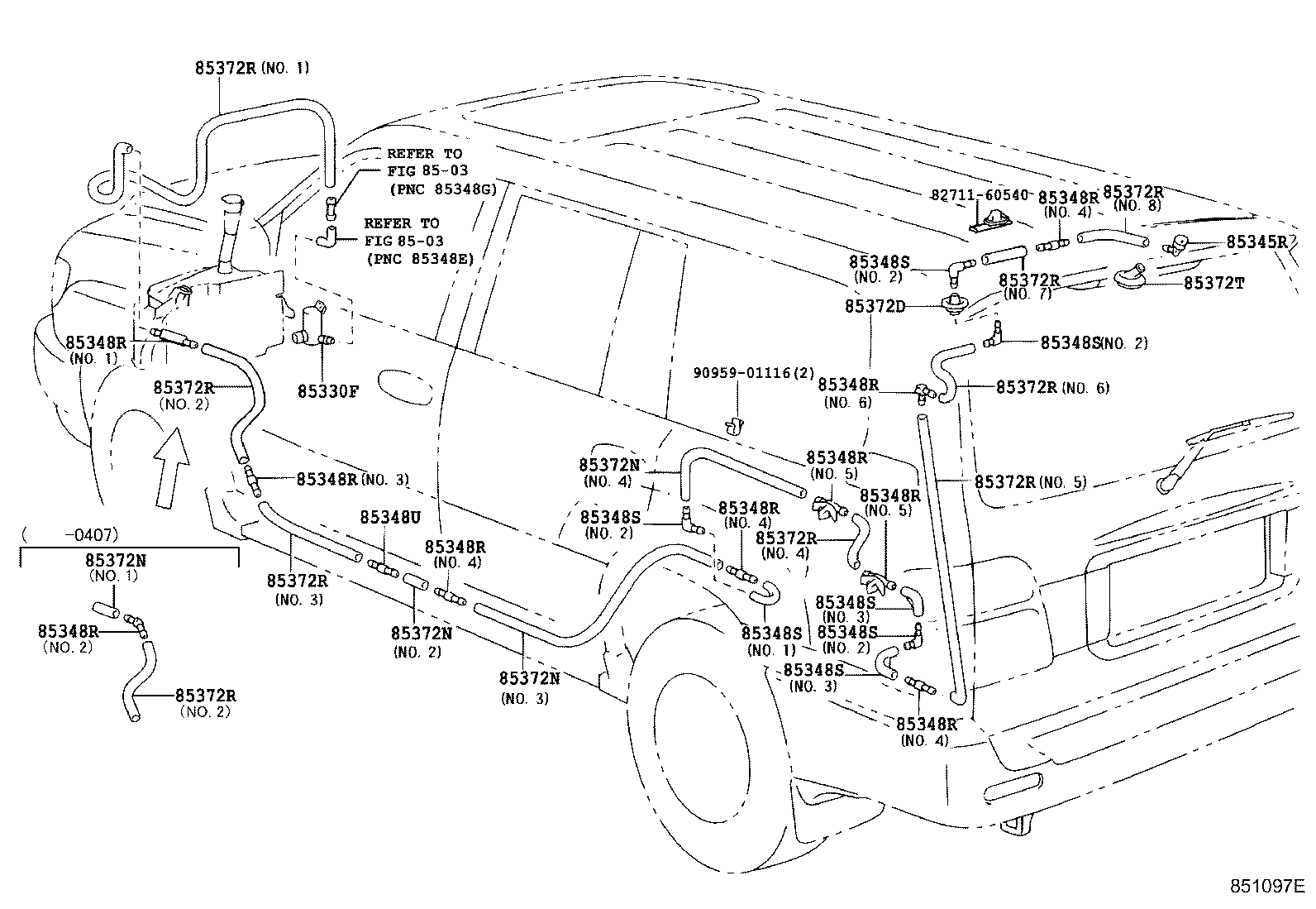 Toyota 90099-59234 HOSE, REAR WASHER (FROM JOINT TO JOINT OR NOZZLE)