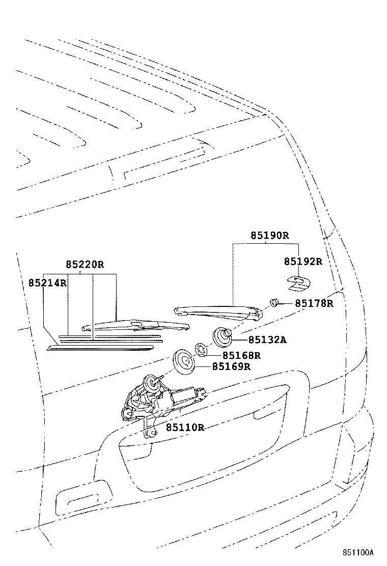 85130-60200 MOTOR ASSY, REAR WIPER product image