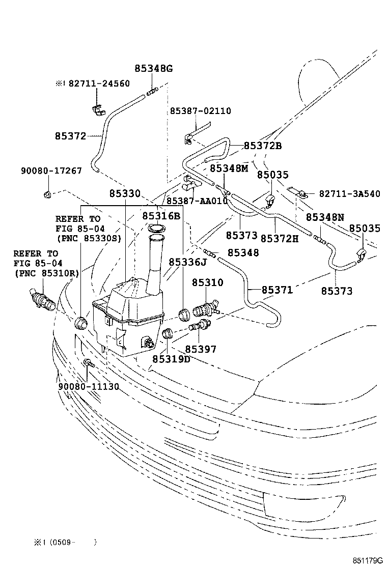 Toyota 85374-AE010 HOSE, WINDSHIELD WASHER (FROM JOINT TO JOINT), NO.1