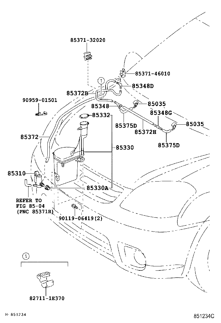 85381-46020 NOZZLE SUB-ASSY, WASHER product image