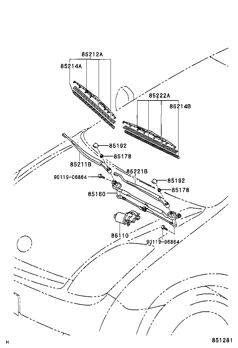 85211-47080 ARM, FRONT WIPER, RH product image