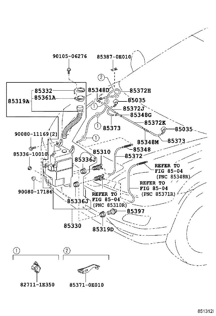Toyota 90068-33015 HOSE, WINDSHIELD WASHER (FROM JOINT TO JOINT), NO.1