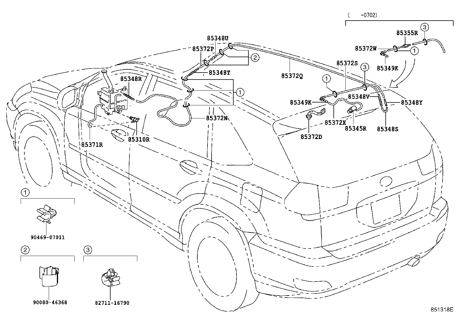 Toyota 85373-0E010 GROMMET, REAR WASHER HOSE