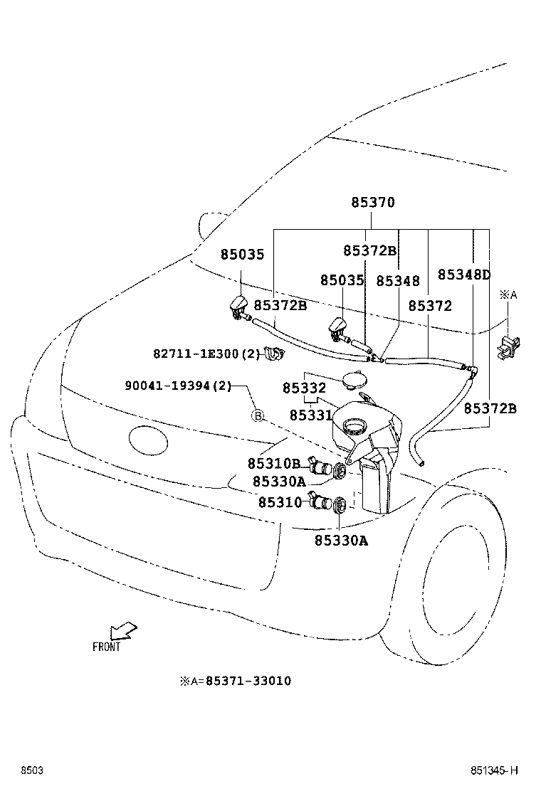 Toyota 85374-BZ470 HOSE, WINDSHIELD WASHER (FROM JOINT TO JOINT), NO.1