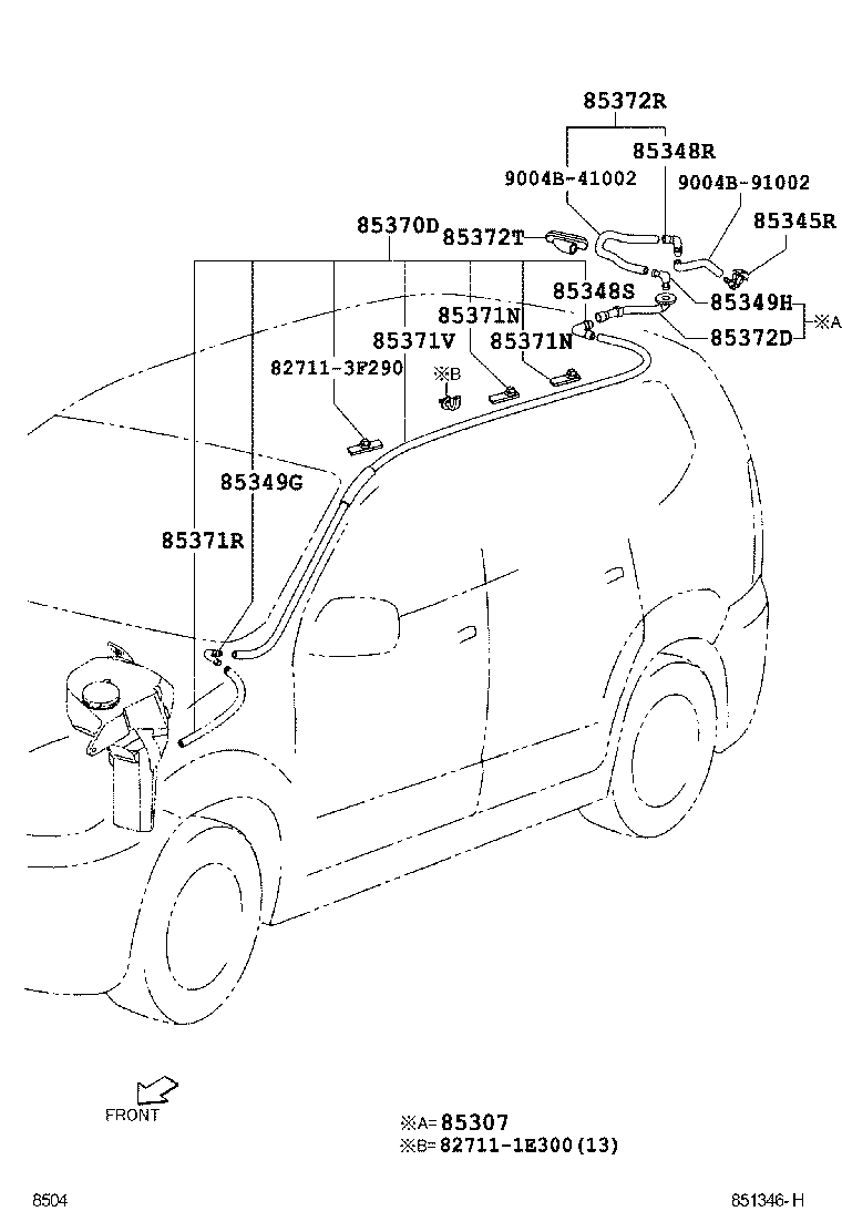 Toyota 9004B-44001 HOSE, REAR WASHER (FROM MOTOR TO JOINT)