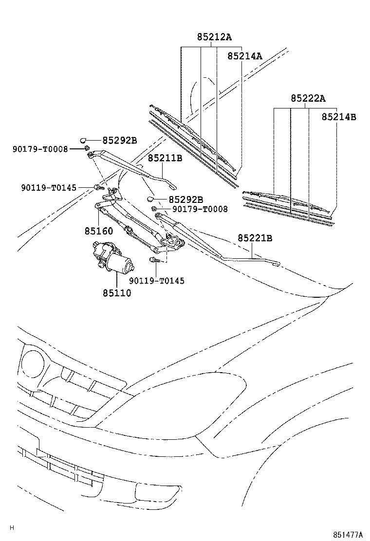 85211-0K050 ARM, FRONT WIPER, RH product image