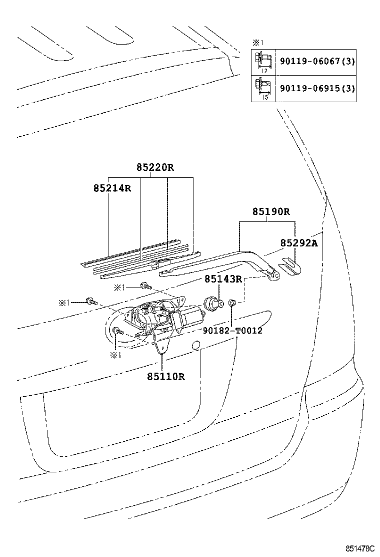 85241-0K020 ARM ASSY, REAR WIPER product image