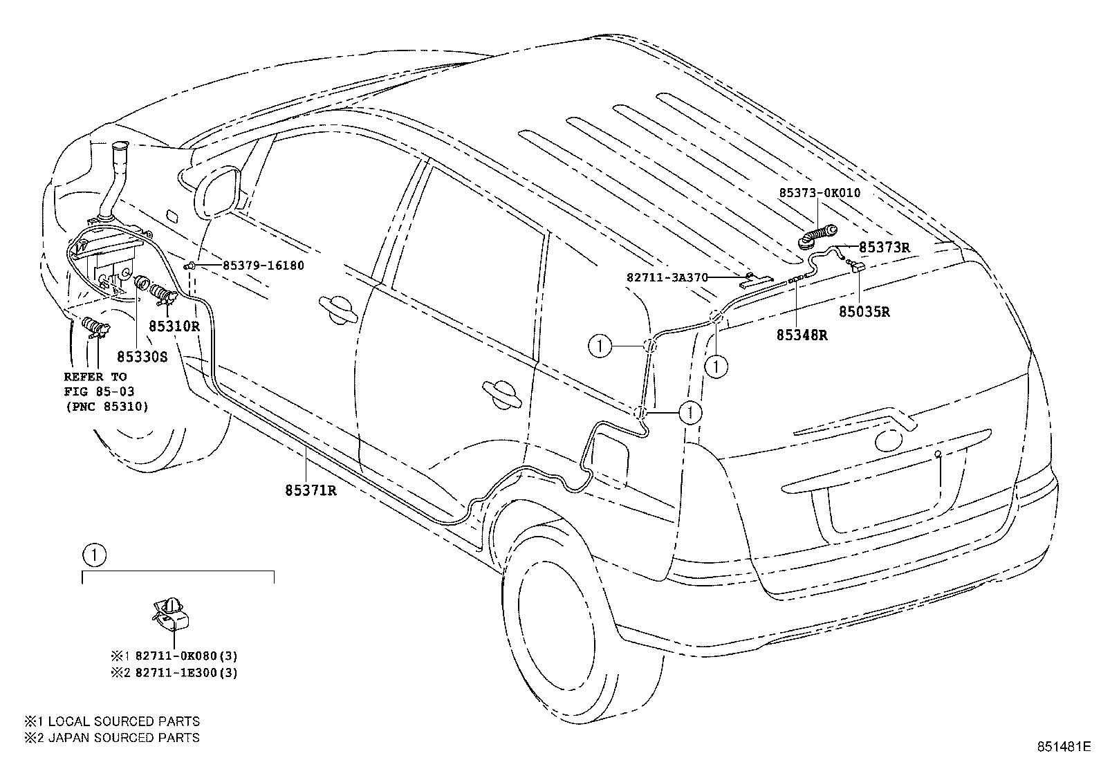 90068-59043 HOSE, REAR WASHER (FROM JOINT TO NOZZLE) product image
