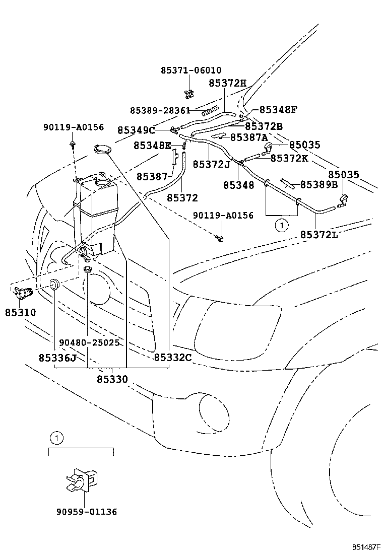 Toyota 90068-33041 HOSE, WINDSHIELD WASHER (FROM JOINT TO JOINT), NO.1