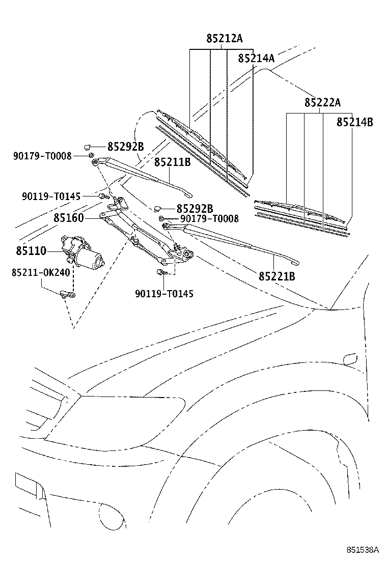 85221-0K020 ARM, FRONT WIPER, LH product image