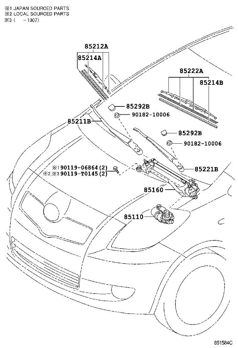 85211-0D080 ARM, FRONT WIPER, RH product image