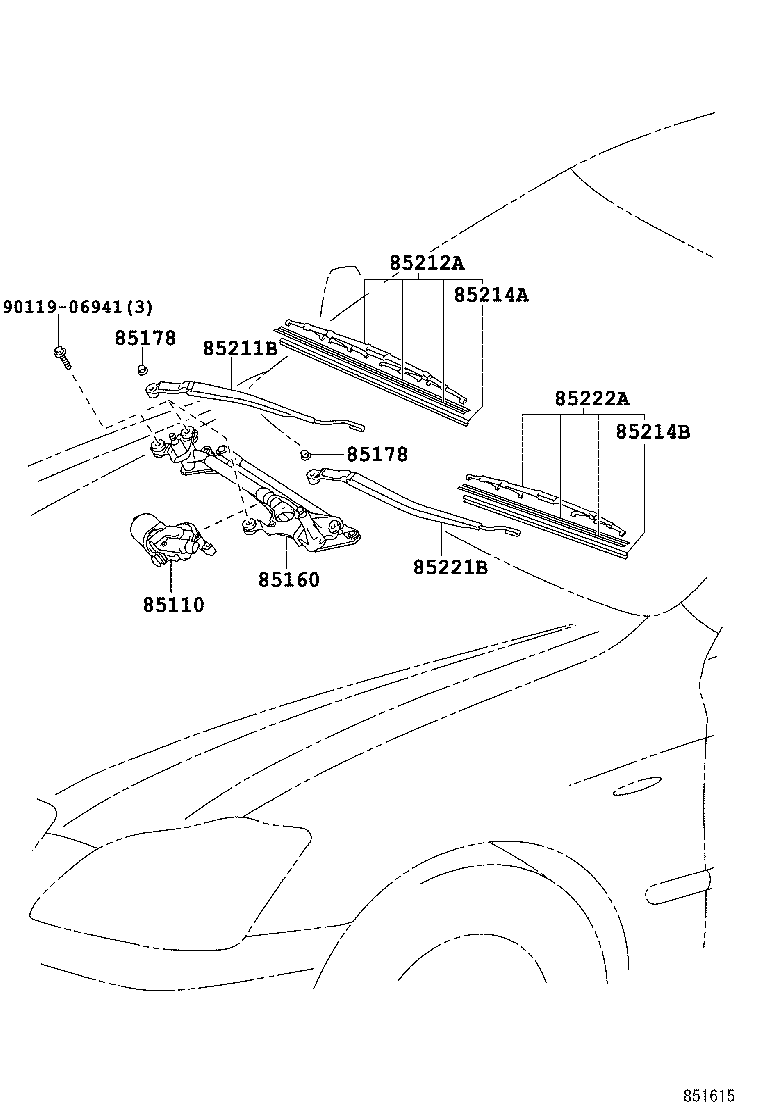 85211-30690 ARM, FRONT WIPER, RH product image