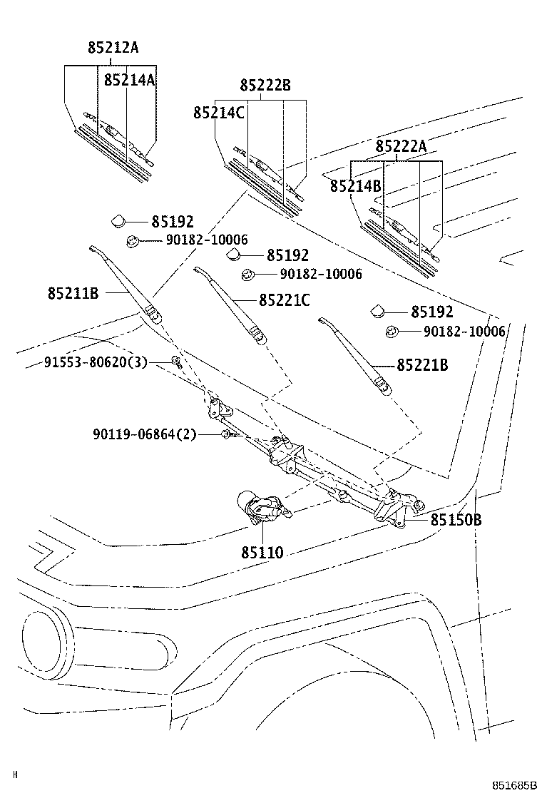 85211-35170 ARM, FRONT WIPER, RH product image
