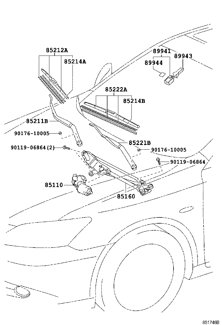 85221-33280 ARM, FRONT WIPER, LH product image