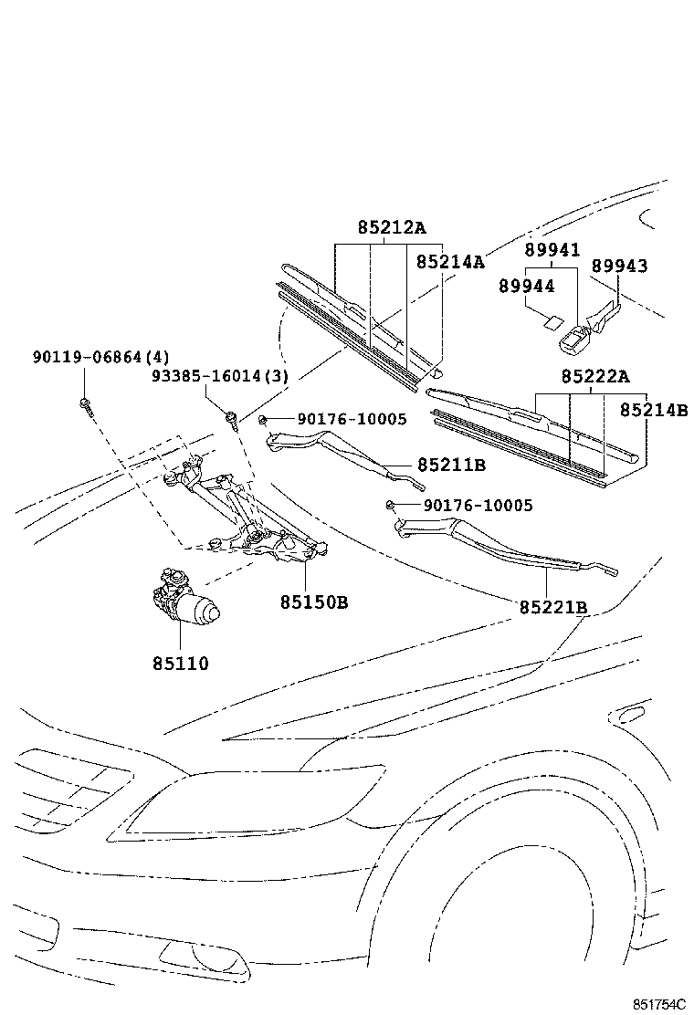 85211-06070 ARM, FRONT WIPER, RH product image
