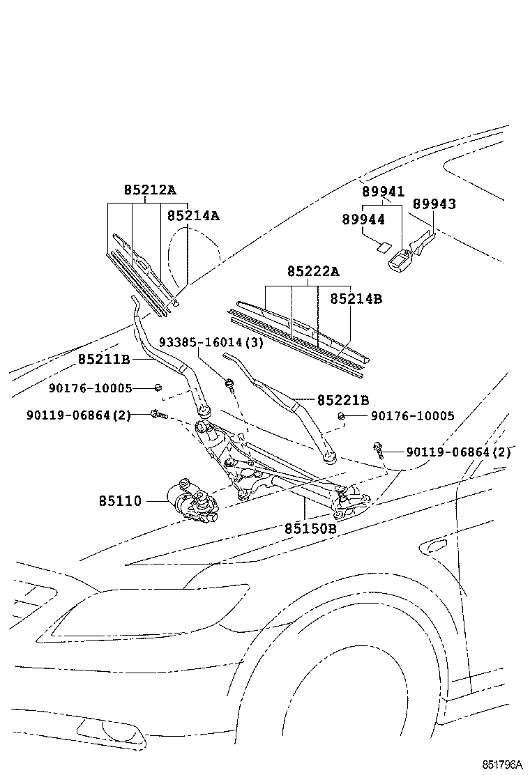 85211-06090 ARM, FRONT WIPER, RH product image