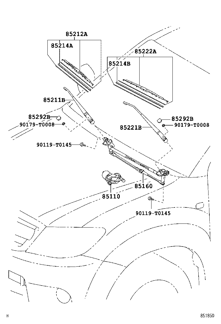 85221-0K020 ARM, FRONT WIPER, LH product image