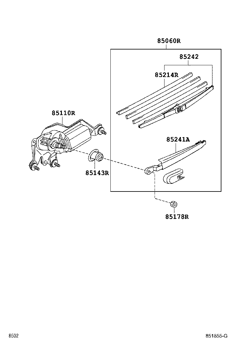 85240-BZ050 ARM AND BLADE ASSY, REAR WIPER product image
