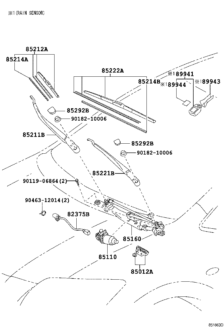 85211-12500 ARM, FRONT WIPER, RH product image