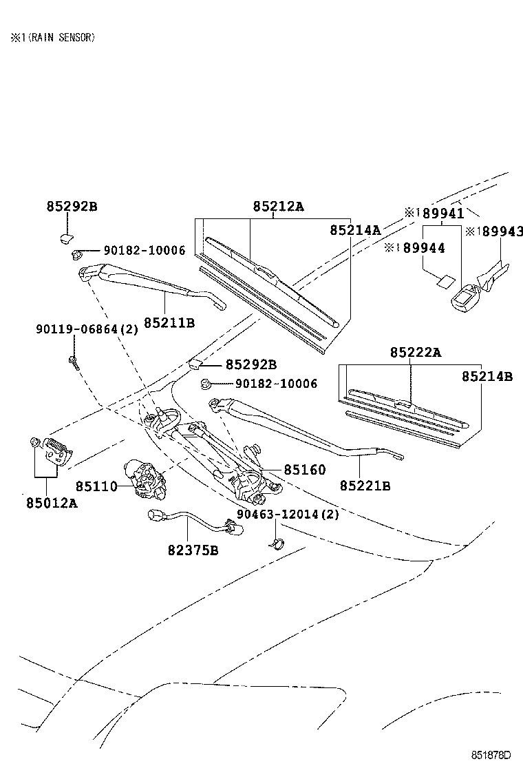 85211-12500 ARM, FRONT WIPER, RH product image