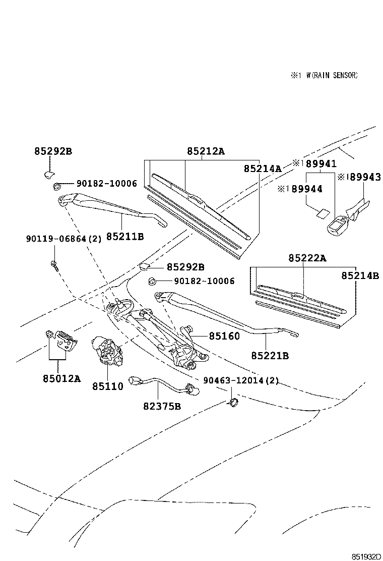 85211-12491 ARM, FRONT WIPER, RH product image
