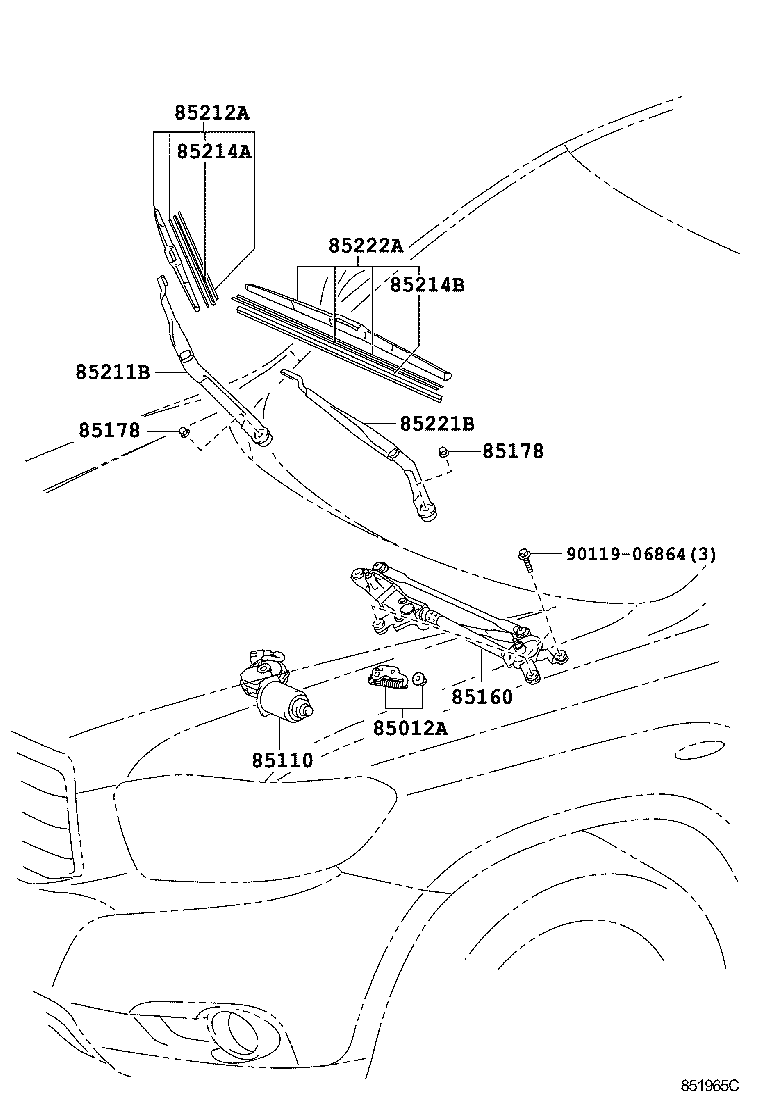 Toyota 85110-50160 MOTOR ASSY, WINDSHIELD WIPER