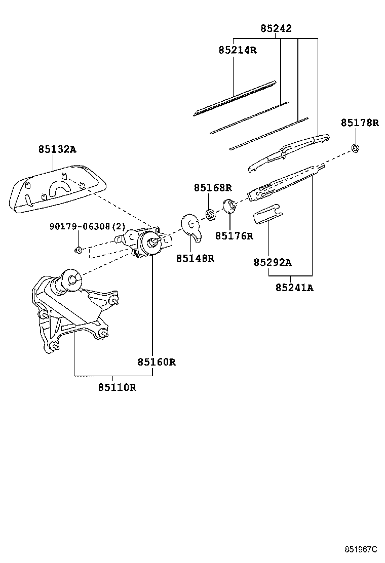 Toyota 85143-48020 GROMMET, REAR WIPER MOTOR