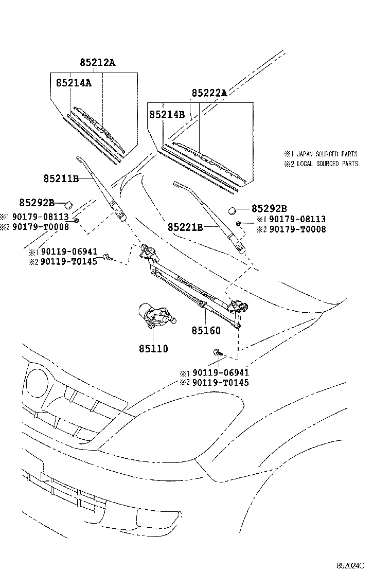 85211-0K050 ARM, FRONT WIPER, RH product image