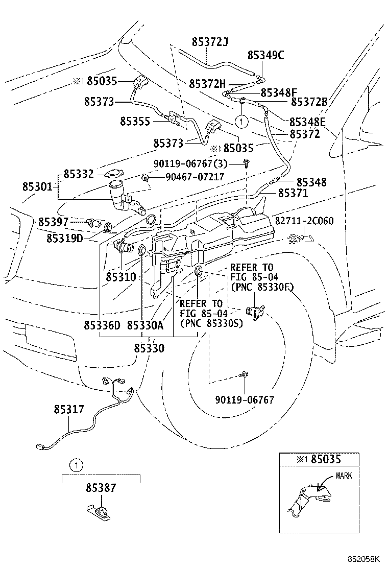 85380-60140 NOZZLE & HOSE ASSY, FR WASHER product image