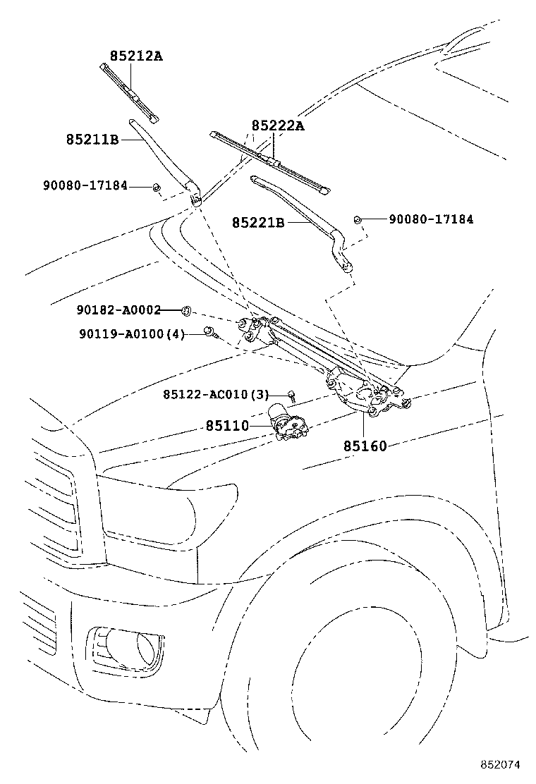 85221-0C020 ARM, FRONT WIPER, LH product image