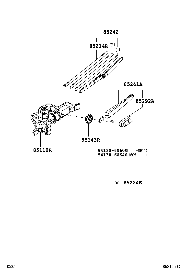 Toyota 85243-97401 RUBBER, REAR WIPER