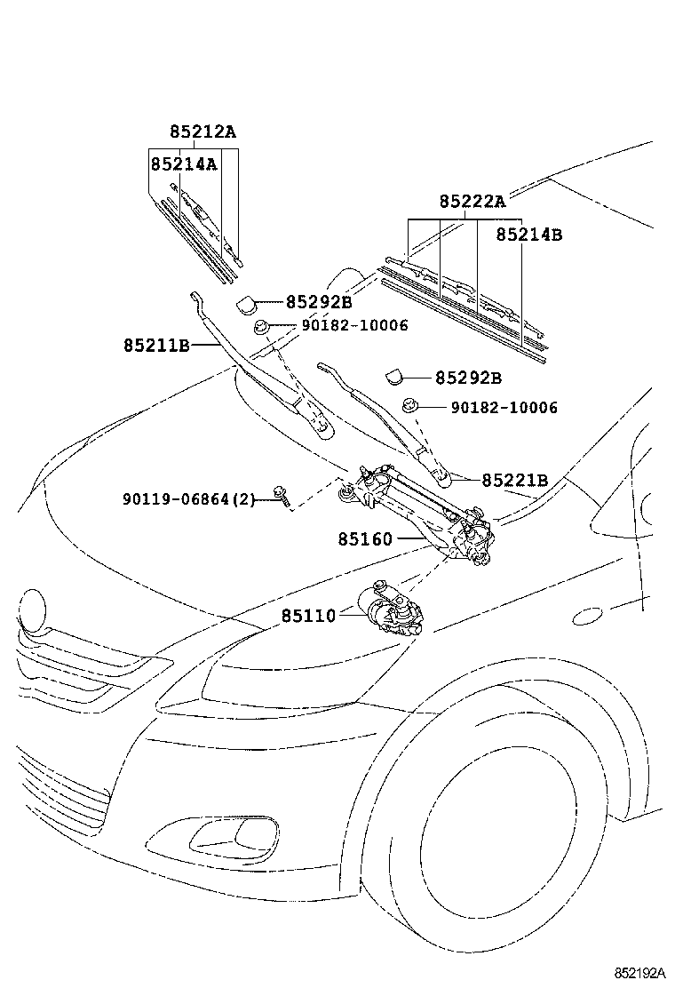 85211-52271 ARM, FRONT WIPER, RH product image