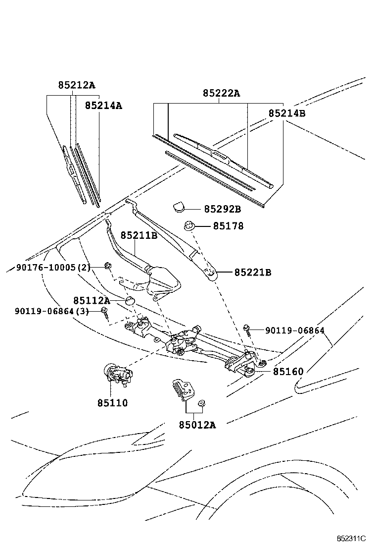 Toyota 85110-50140 MOTOR ASSY, WINDSHIELD WIPER
