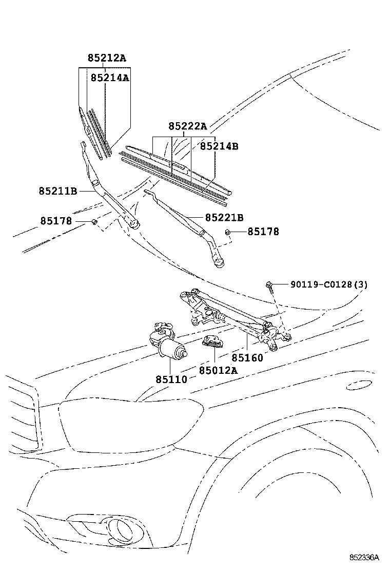 85211-0E031 ARM, FRONT WIPER, RH product image