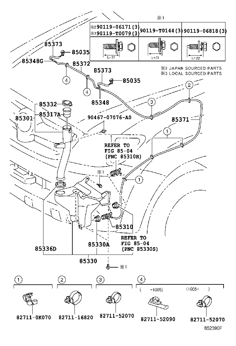 90068-33111 HOSE, WINDSHIELD WASHER (FROM MOTOR TO JOINT) product image