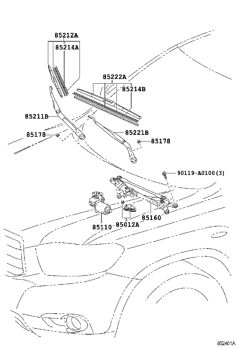 Toyota 85110-0E050 MOTOR ASSY, WINDSHIELD WIPER