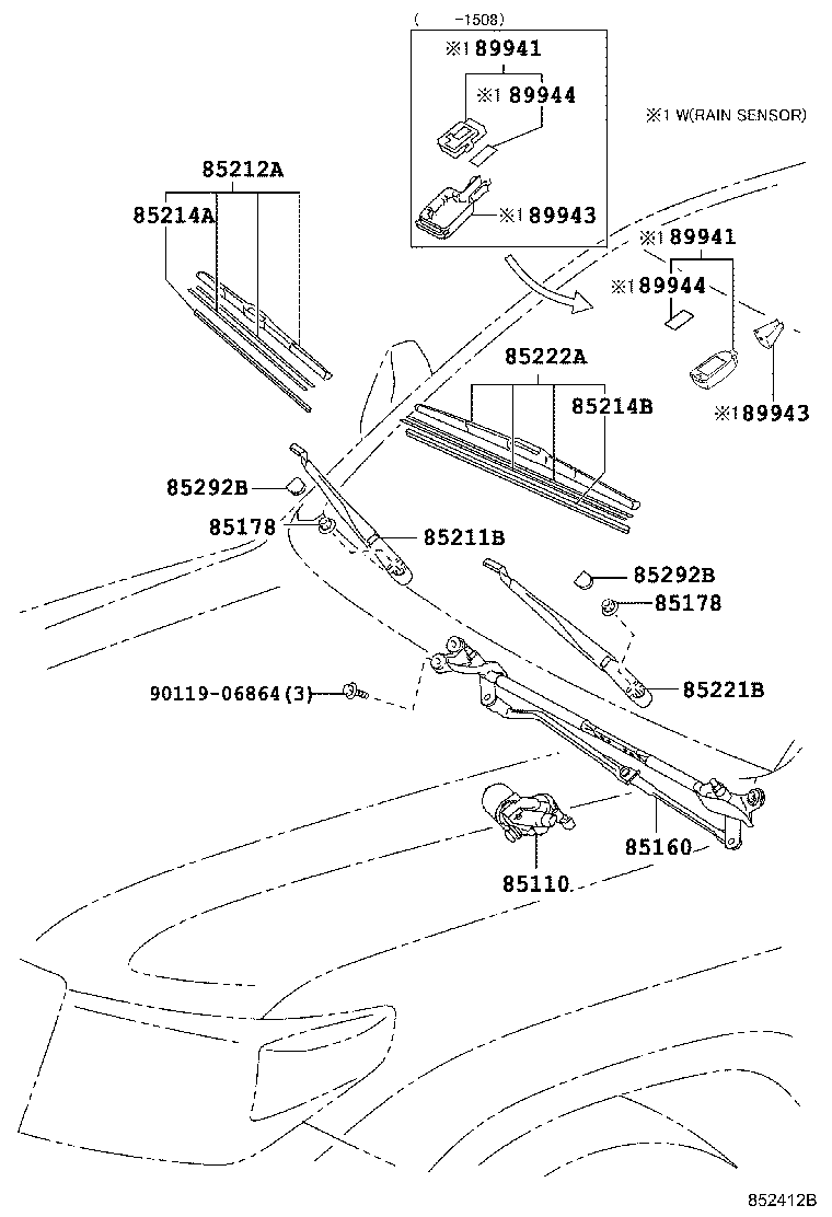 85211-60240 ARM, FRONT WIPER, RH product image