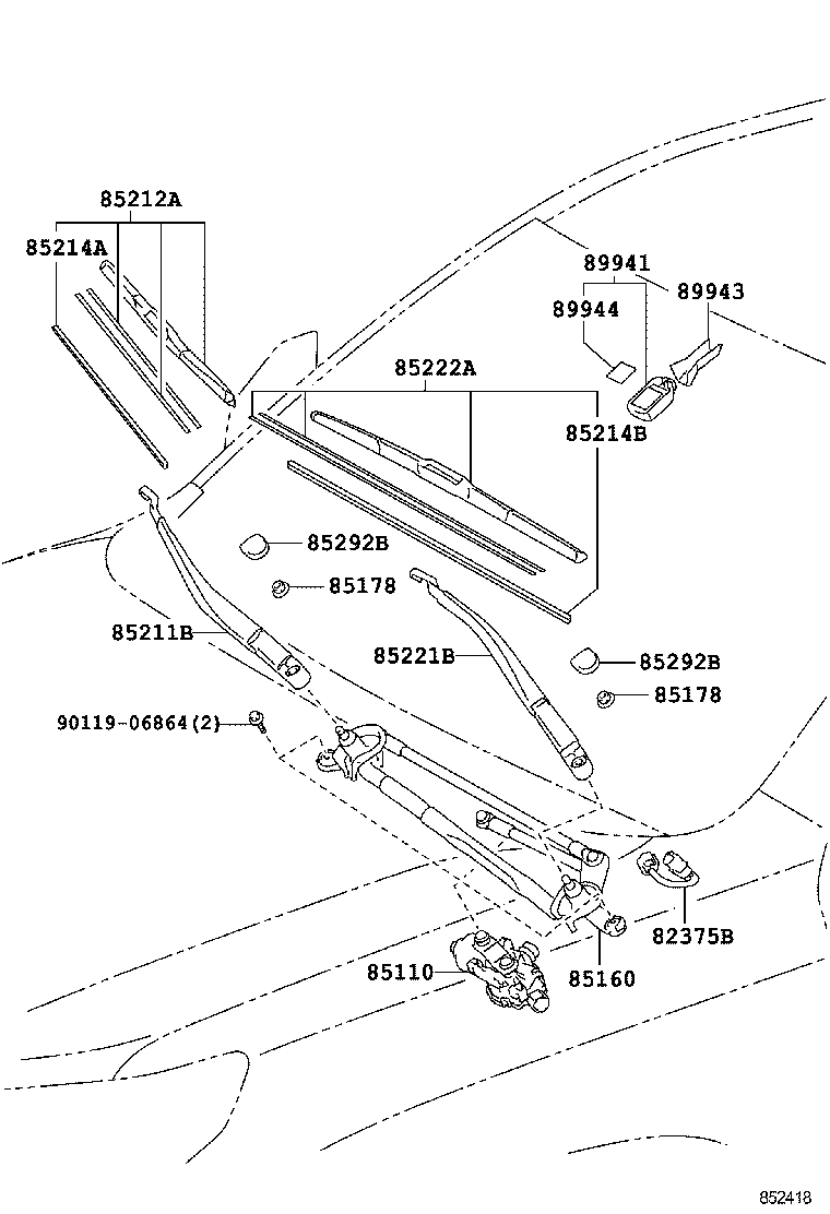 85221-60330 ARM, FRONT WIPER, LH product image