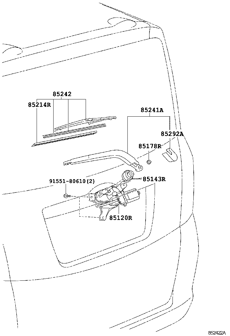 85130-52140 MOTOR AND BRACKET ASSY, REAR WIPER product image
