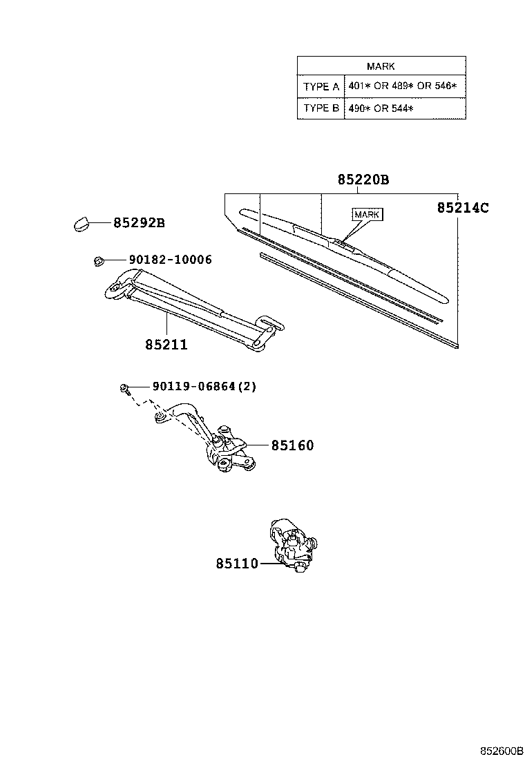 85214-52070 RUBBER, WIPER BLADE, CENTER product image