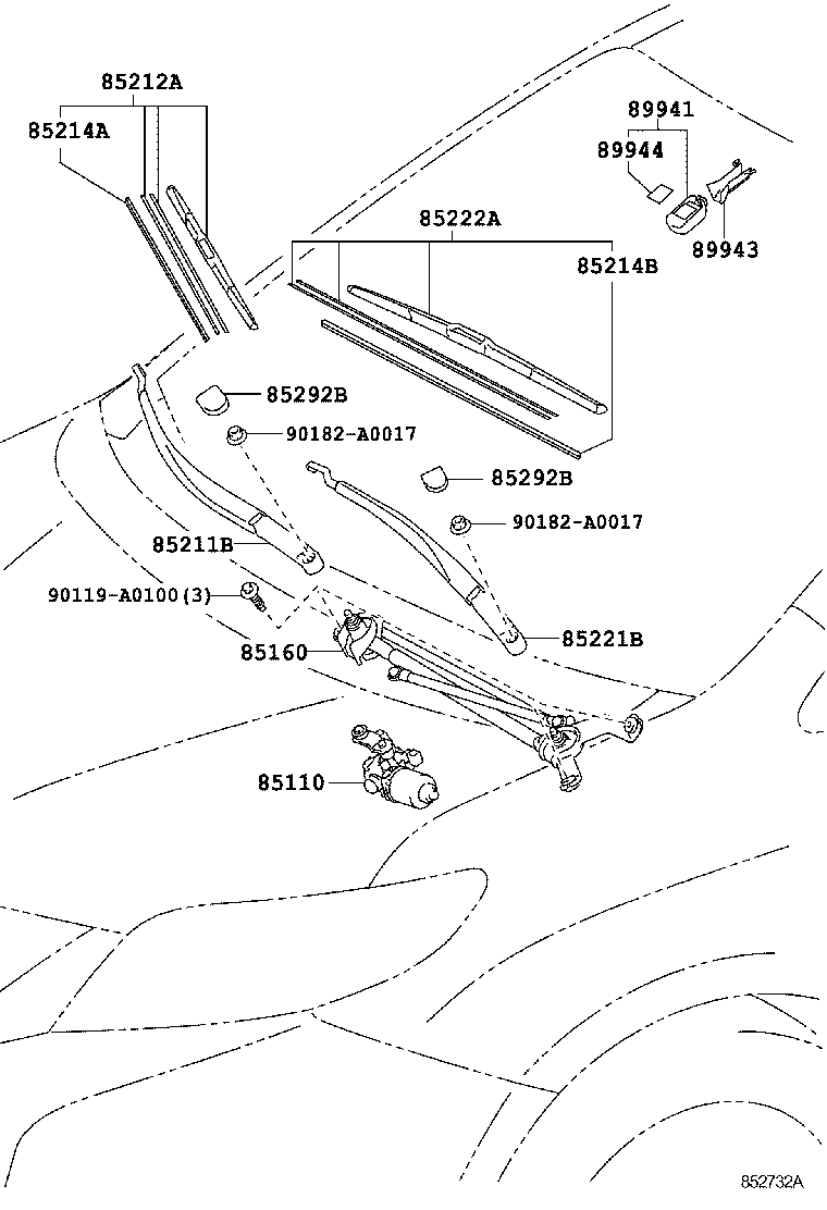 85211-08030 ARM, FRONT WIPER, RH product image