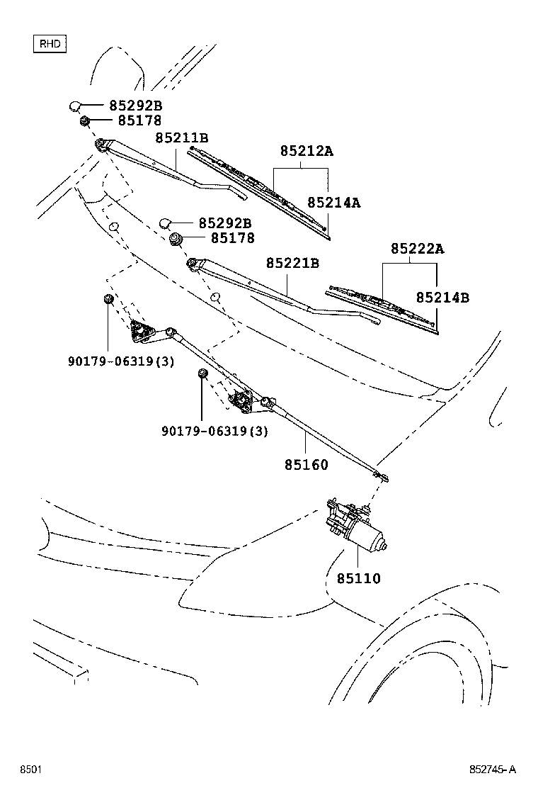 Toyota 85110-BZ150 MOTOR ASSY, WINDSHIELD WIPER