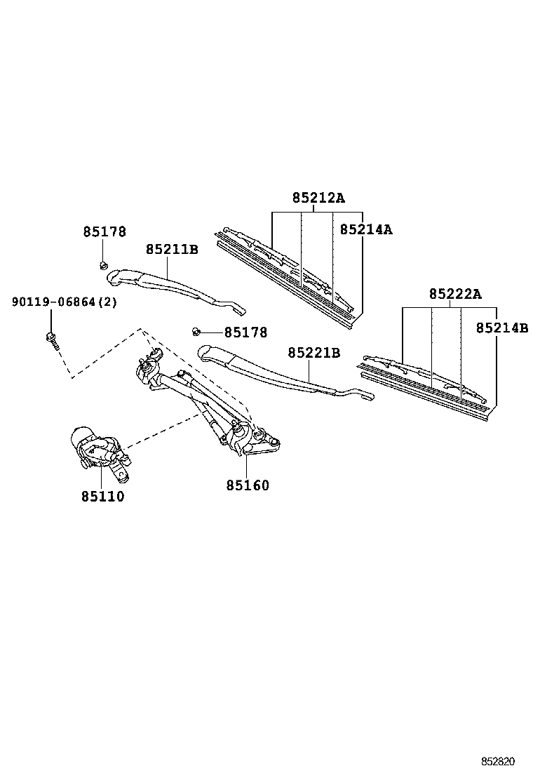 85211-22510 ARM, FRONT WIPER, RH product image