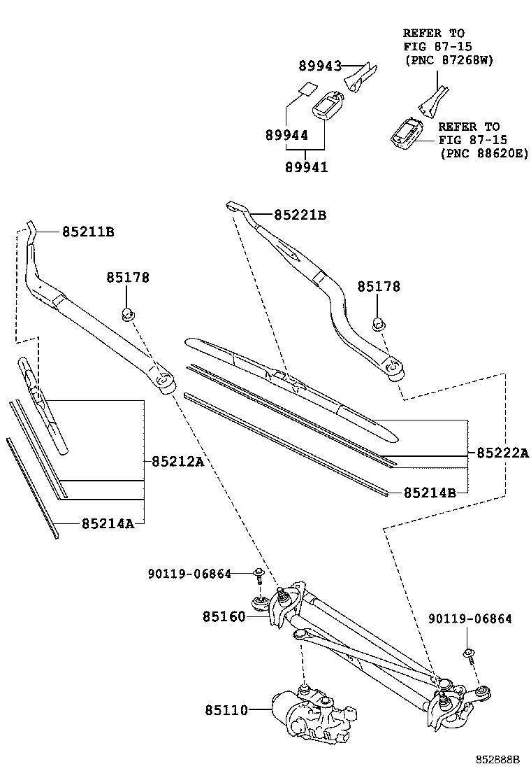 85211-33310 ARM, FRONT WIPER, RH product image